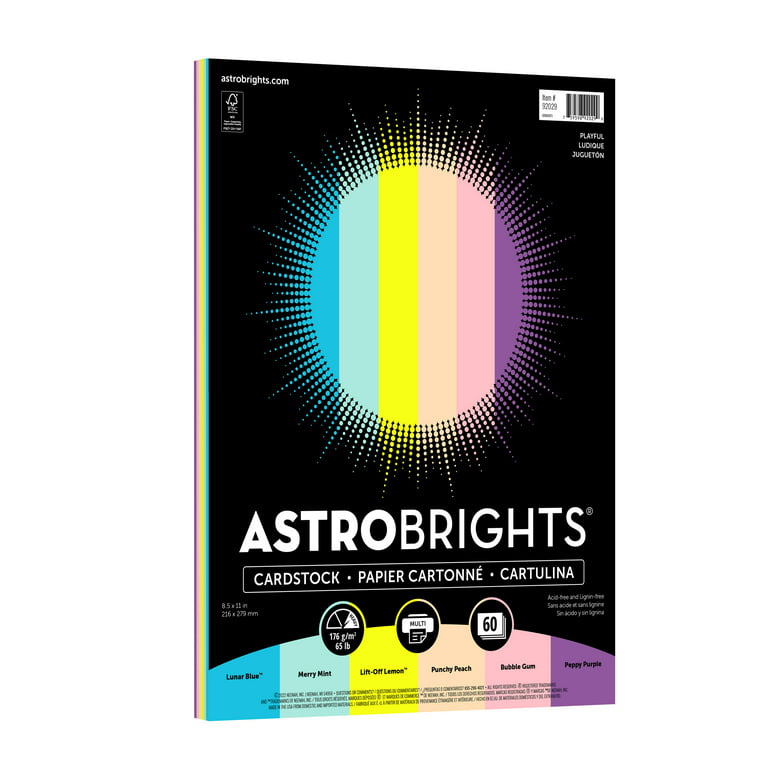 Astrobrights Colored Cardstock, 8.5 x 11, 65 lb./176 Gsm, Playful  Assortment, 60 Sheets