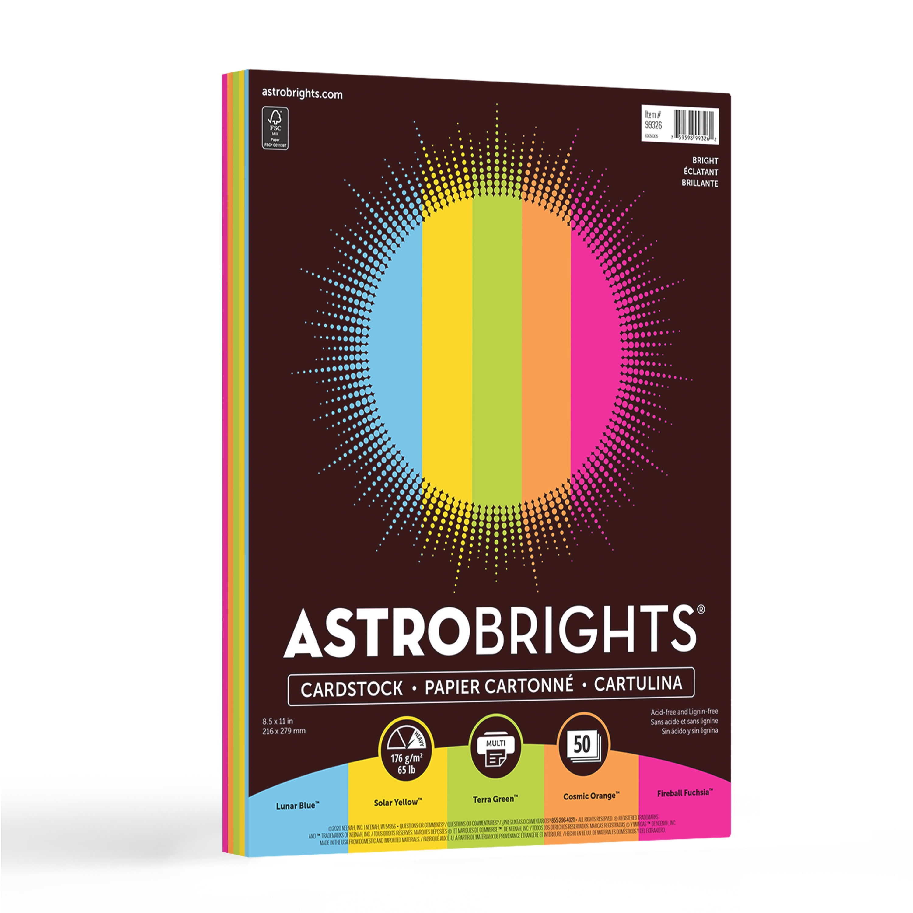 Astrobrights Color Cardstock, 65 lb, 8.5 x 11, Assorted Bright Colors, 50/Pack