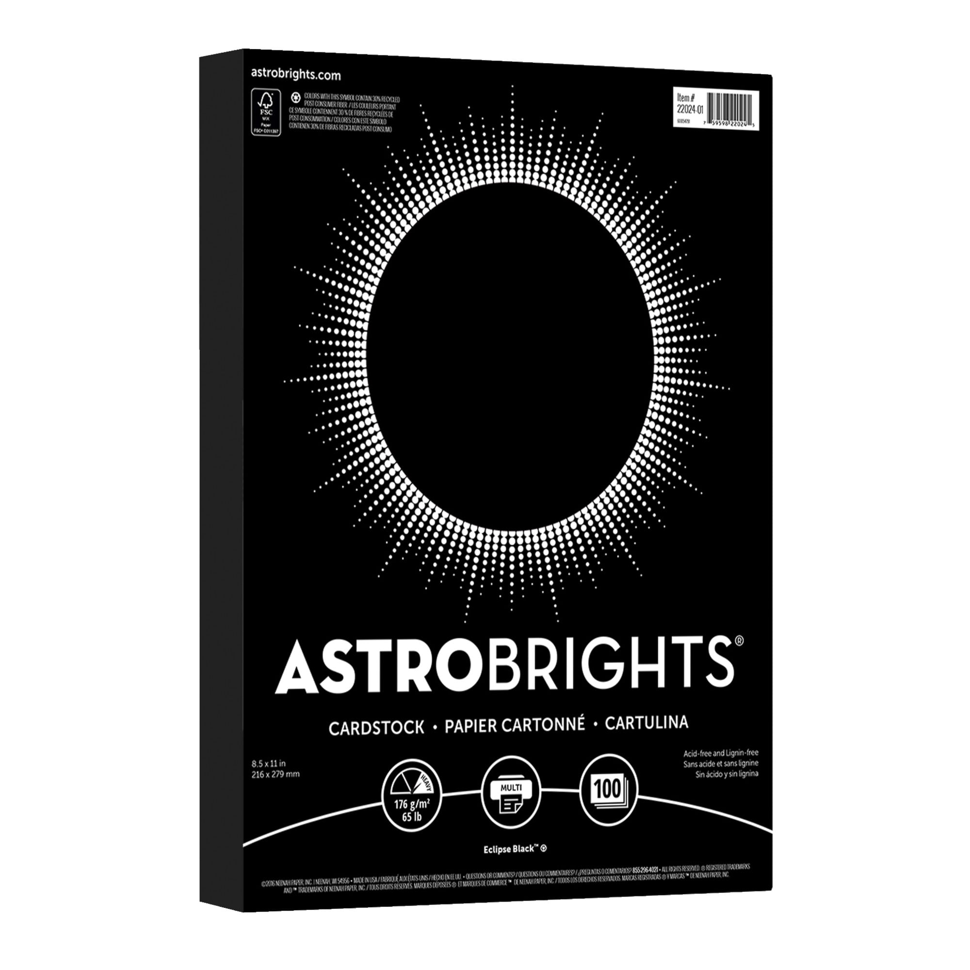 Astrobrights® Color Paper, 24 lb, 8.5 x 11, Eclipse Black, 500/Ream