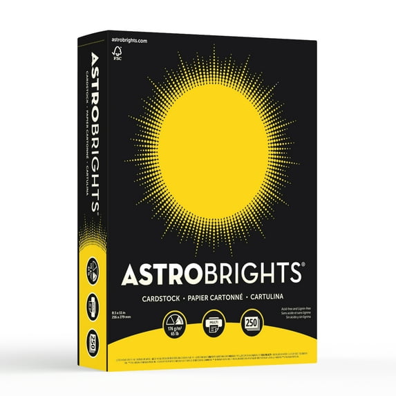 Astrobrights Yellow Cardstock, 8.5” x 11”, 65 lb/176 Gsm, 250 Sheets