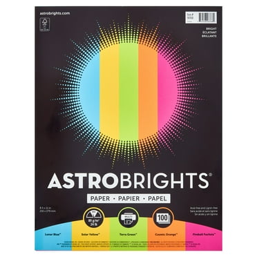 Astrobrights Bright Color Paper, 8.5 x 11", 24 lb/89 Gsm, 5-Colors, 100 Sheets, Item 98768