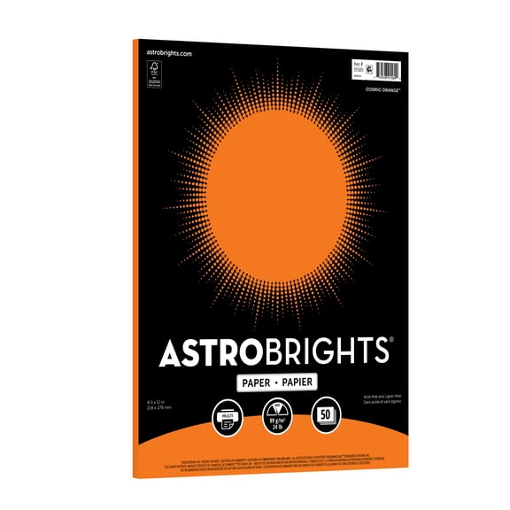 Astrobrights Colored Paper, 8.5" x 11", 24 lb./89 gsm, Cosmic Orange, 50 Sheets
