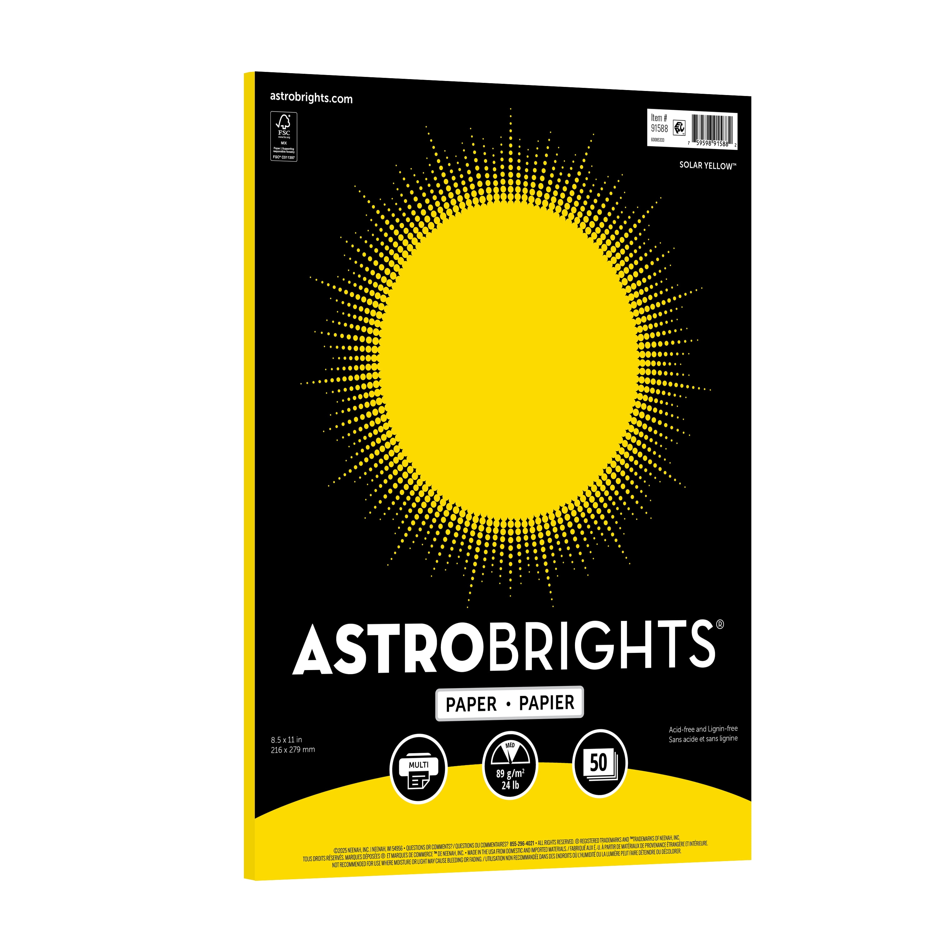 Astrobrights Colored Paper, 8.5" x 11", 24 lb./89 Gsm, Solar Yellow, 50 Sheets