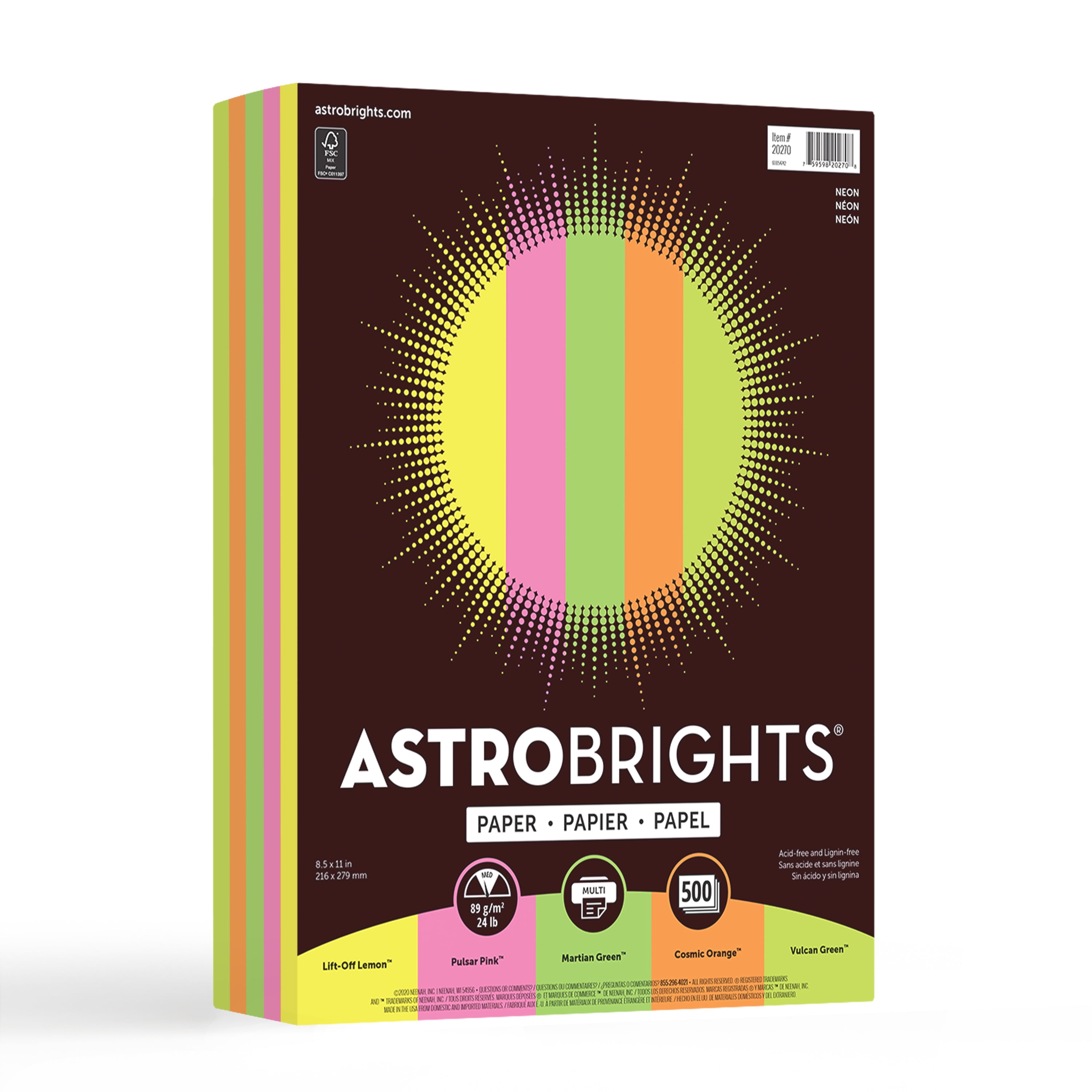 Astrobrights Colored Paper, 8.5 x 11, 24 lb., Neon Assortment, 500 Sheets  