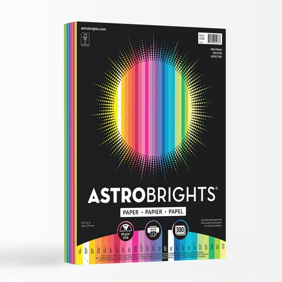 Astrobrights Colored Paper, 8.5" x 11", 24 lb/89 Gsm, Spectrum Assortment, 300 Sheets