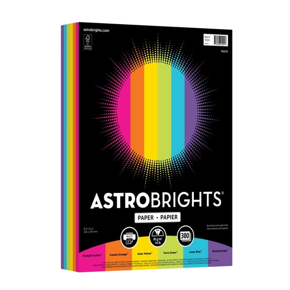 Astrobrights Colored Paper, Fiesta Assortment , 24 lb., 8.5" x 11", 300 Sheets