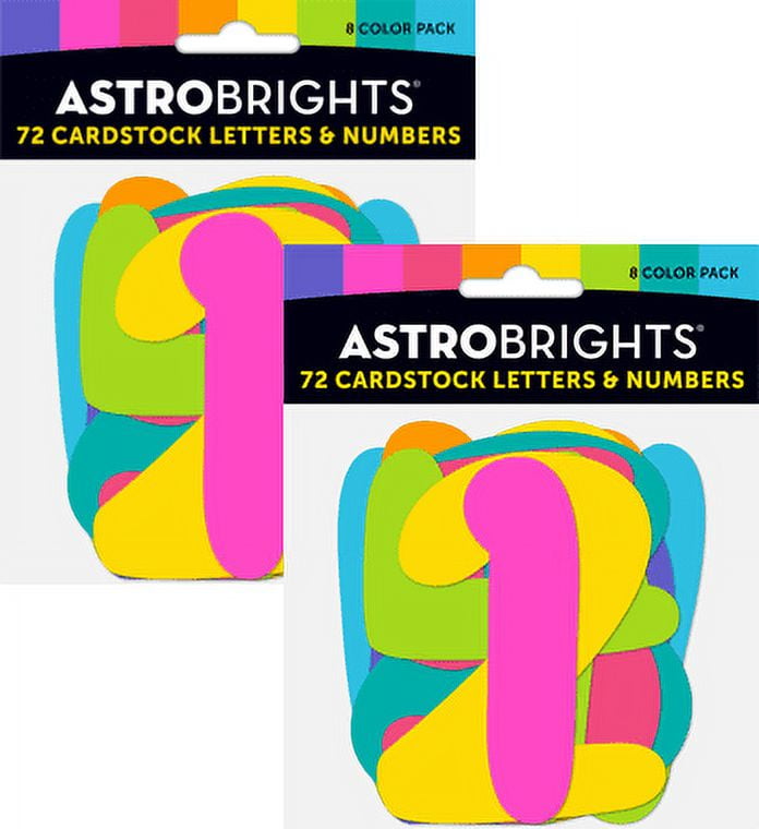 Astrobrights Letters and Numbers 2" x 10", 65 lb/176 Gsm, 144 Count per Pack, Bright Colors, 2 Packs