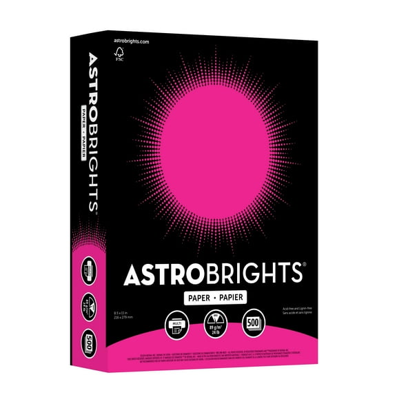 Astrobrights Colored Paper, Fireball Fucshia, 24 lb., 8.5" x 11", 500 Sheets