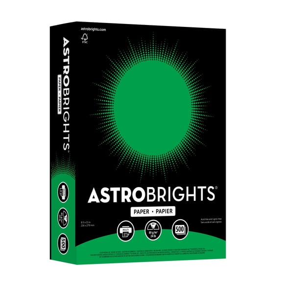 Astrobrights Colored Paper, 8.5" x 11", 24 lb./89 Gsm, Gamma Green, 500 Sheets