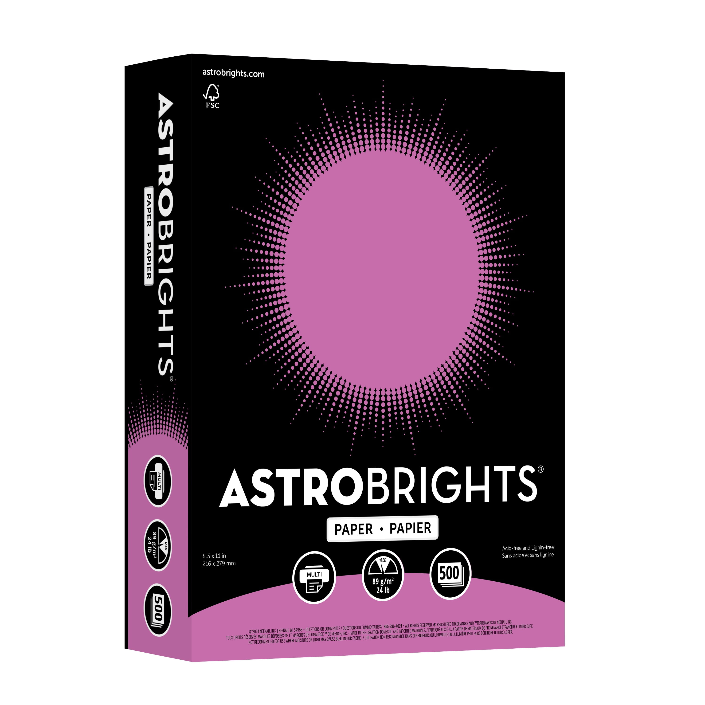 Astrobrights Colored Paper, Planetary Purple, 24 lb., 8.5" x 11", 500 Sheets