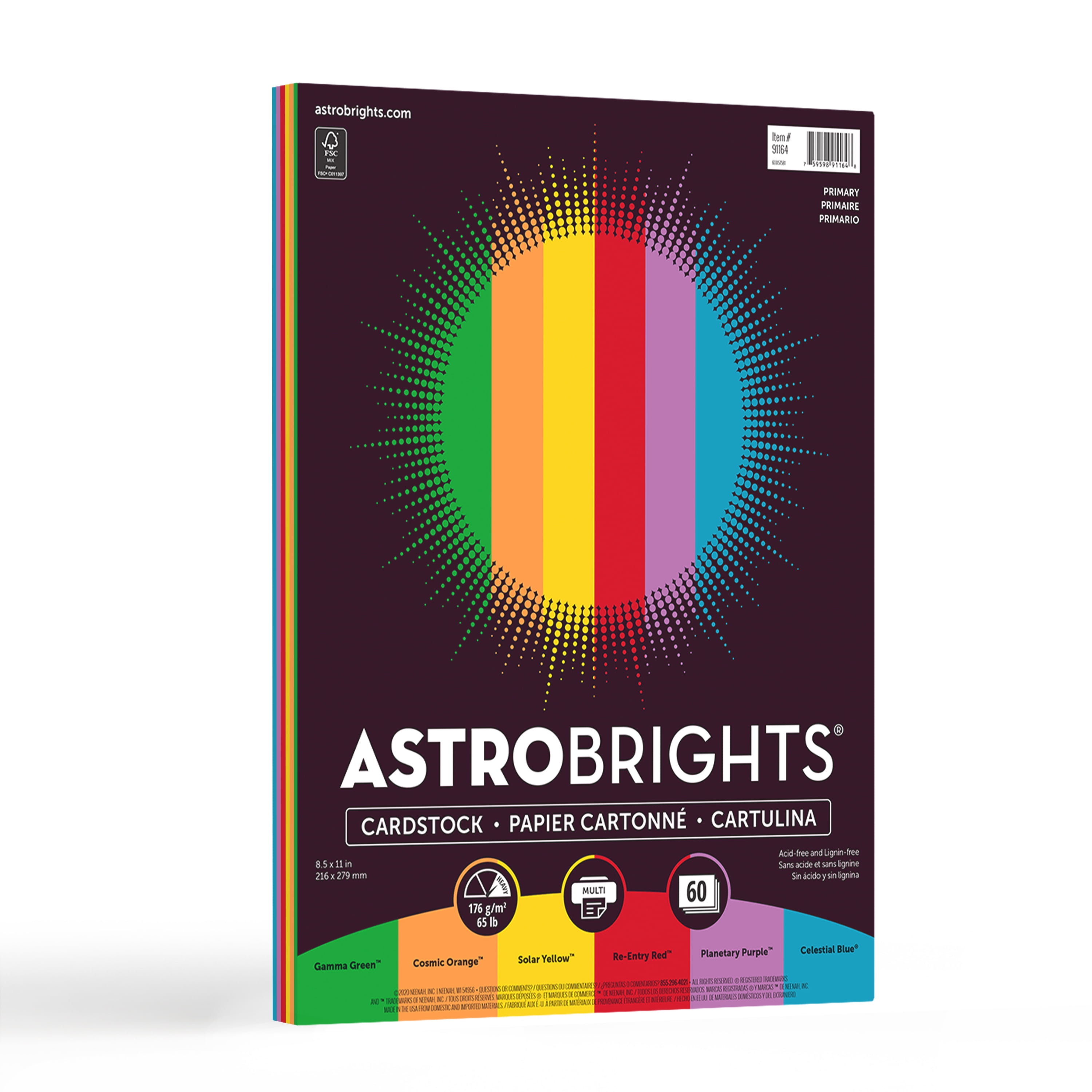 Astrobrights Primary Card Stock, Assorted Colors, 8.5 x 11, 60 Sheets