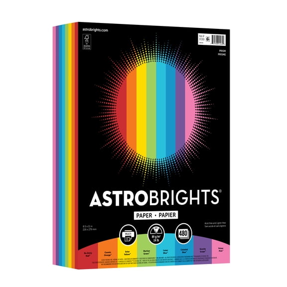 Astrobrights Prism Color Paper, 8.5" x 11", 24 lb/89 Gsm., 480 Sheets, 8-Assorted Colors