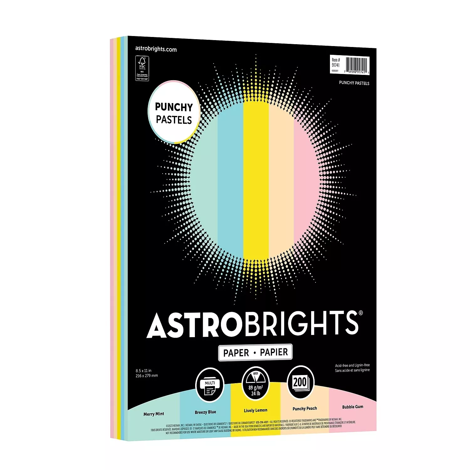Astrobrights Punchy Pastels Colored Paper 24 lbs. 8.5" x 11" Assorted Colors 200