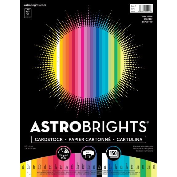 Astrobrights Spectrum Cardstock Paper, 65 lbs/176 Gsm, 8.5" x 11", 25 Assorted Colors, 150 Sheets