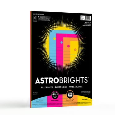 Astrobrights Wide Ruled Filler Paper, 4-Color Assortment, 100 Sheets per Pack, 20 lb Paper, Blue, Pink, Yellow, Orange