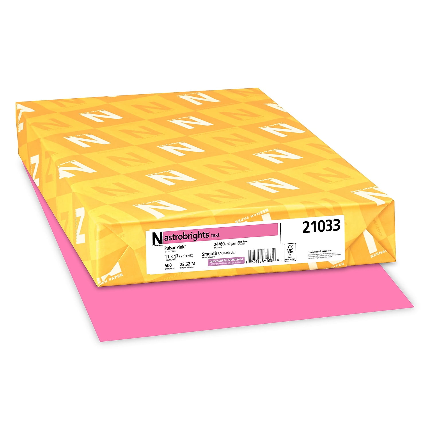 Astrobrights Color Paper, 24 lb, 11 x 17, Pulsar Pink, 500/Ream (WAU405148)