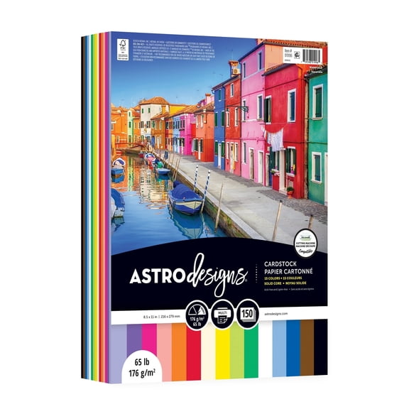 Astrodesigns Cardstock, 8.5" x 11", 65 lb./176 Gsm, Watercolor 15-Color Assortment, 150 Sheets