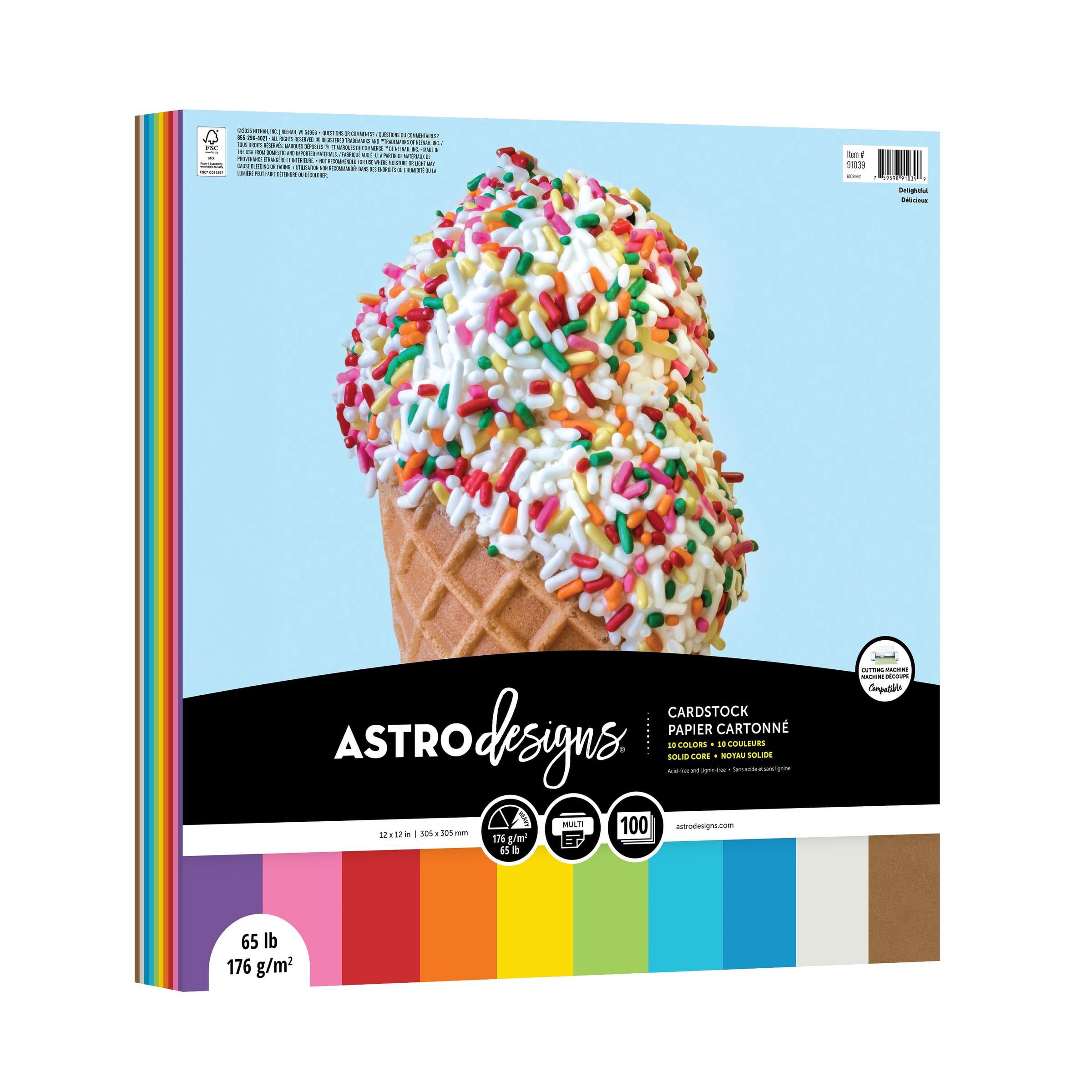 Astrodesigns Cardstock, Delightful 10-Color Assortment, 12" x 12", 65 lb./176 gsm, 100 Sheets (91039)