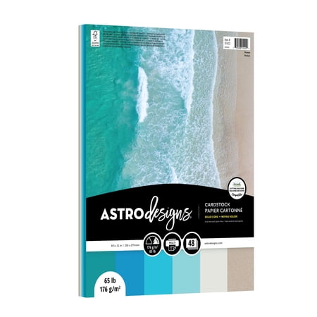 Astrodesigns Cardstock, Ocean Assortment, 8.5" x 11", 65 lb./176 gsm, 48 Sheets (91422)