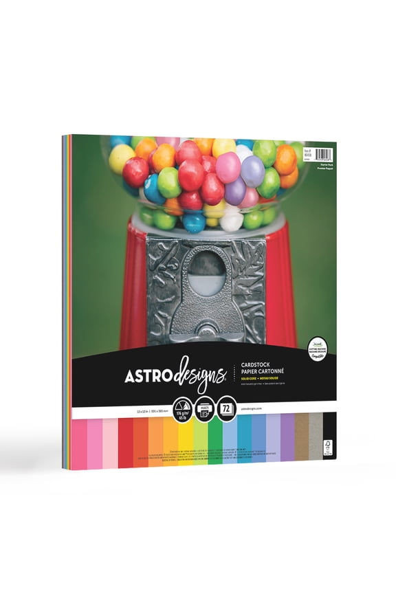 Cardstock, Starter Pack 18-Color Assortment, 12" x 12", 65 lb/176 Gsm, 72 Sheets