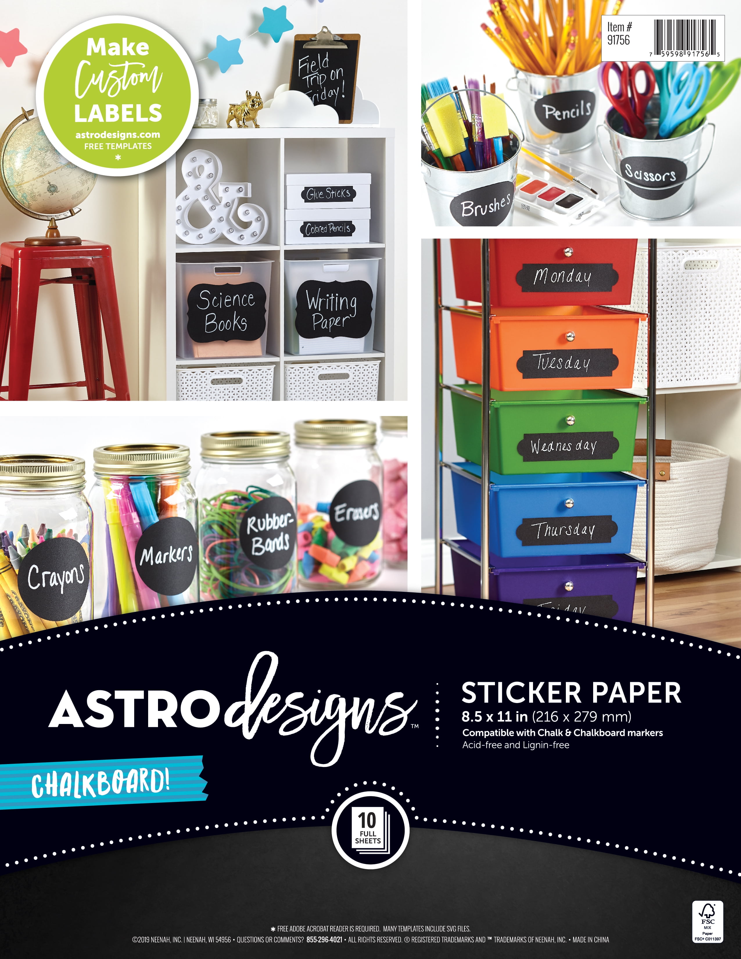 Astrodesigns, Chalkboard Black Sticker Paper, 10 (8.5” X 11”) Sheets NIP! 