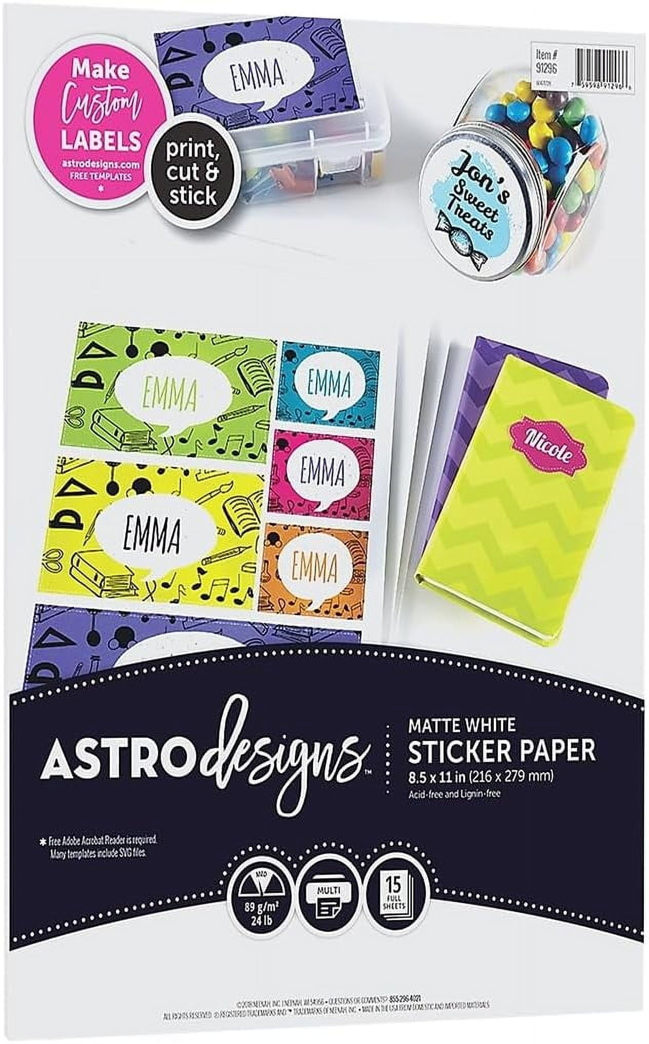 Astrodesigns Sticker Paper, 8.5"x11", 24lb/89gsm, White, 15 Sheets