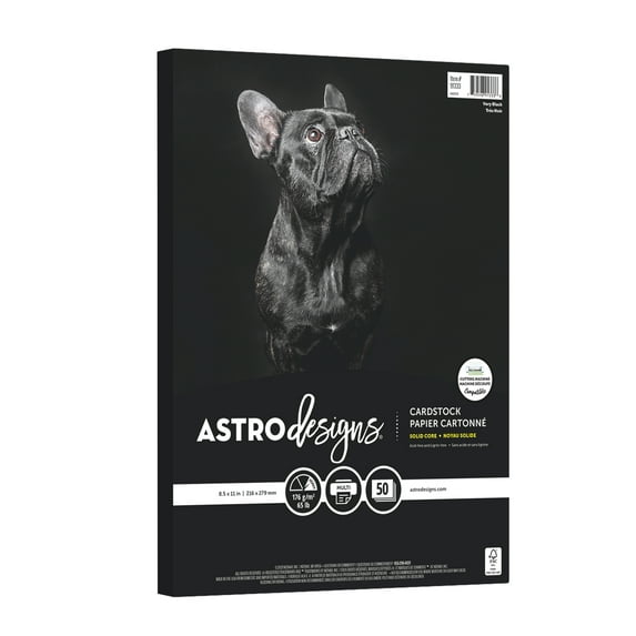 Astrodesigns 8.5" x 11" Very Black Cardstock, 65 lb./176 Gsm, 50 Sheets