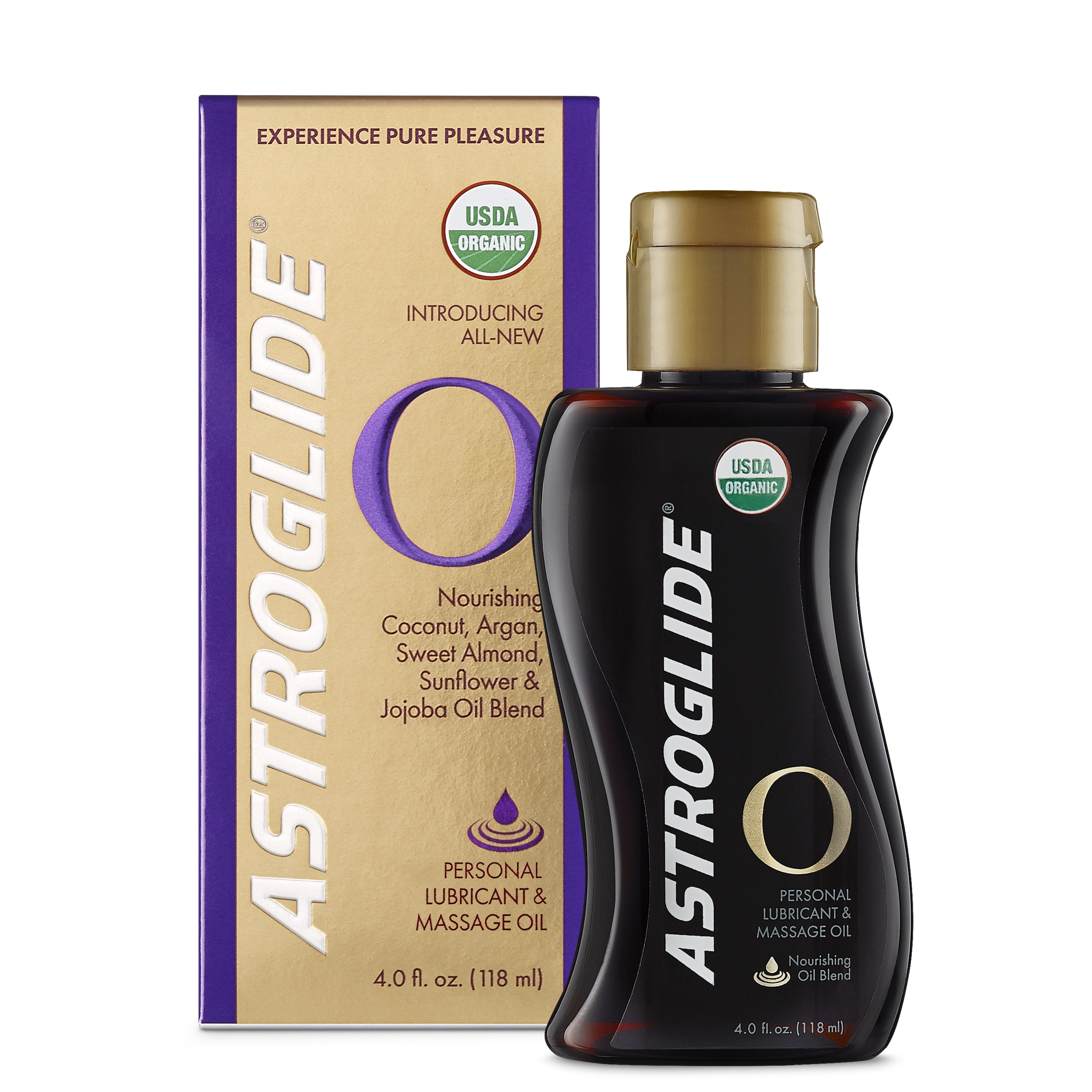 PARADISE MARKETING Astroglide O Organic Sensual Massage Oil Based Personal Lube, USDA Certified Organic, 4oz