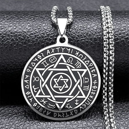 Astrolabe 12 Constellation Sign Star of David Hexagram Necklace Women Men 14K White Gold Silver Color Necklaces Jewelry