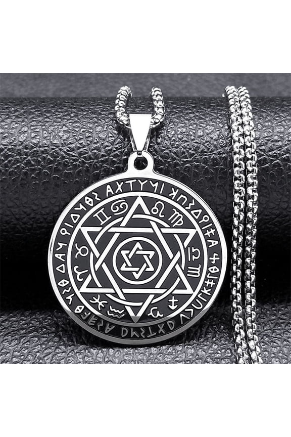 Astrolabe 12 Constellation Sign Star of David Hexagram Necklace Women Men 14K White Gold Silver Color Necklaces Jewelry