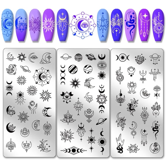 Astrolabe Nail Stamping Plates - 3pcs Moon Star Planet Nail Stamper Art Stencils Stainless Steel Plates for Manicure Salon