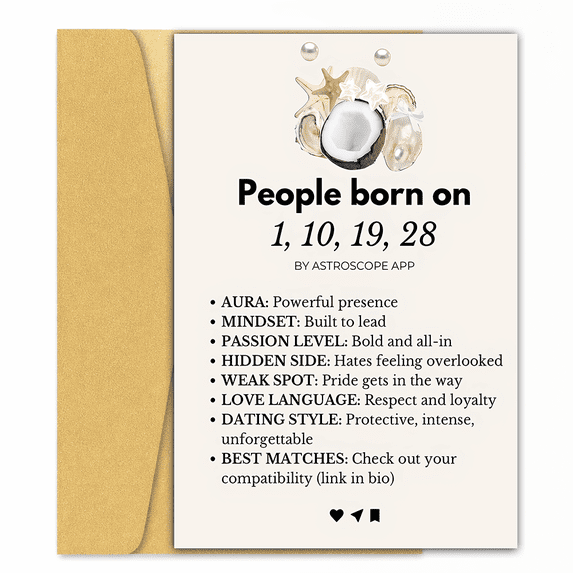 Astrological Birthday Card for People Born on 1, 10, 19, 28 with Unique ...