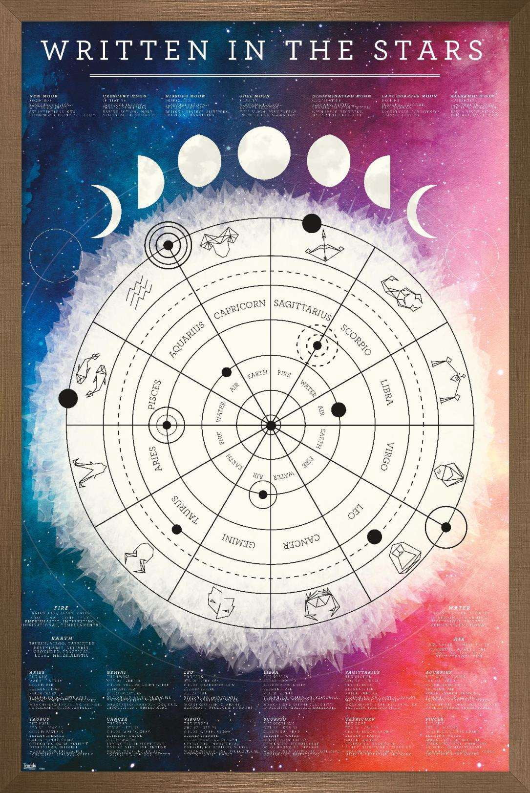 Astrological Chart Wall Poster, 14.725" x 22.375", Framed