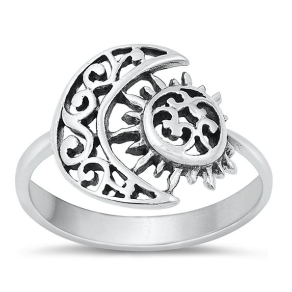Astrological Sun Moon Ring .925 Sterling Silver Filigree Band Jewelry Female Male Unisex Size 10