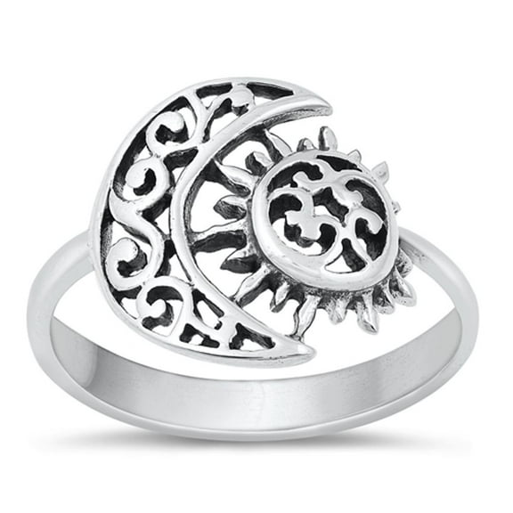 Astrological Sun Moon Ring .925 Sterling Silver Filigree Band Jewelry Female Male Unisex Size 7