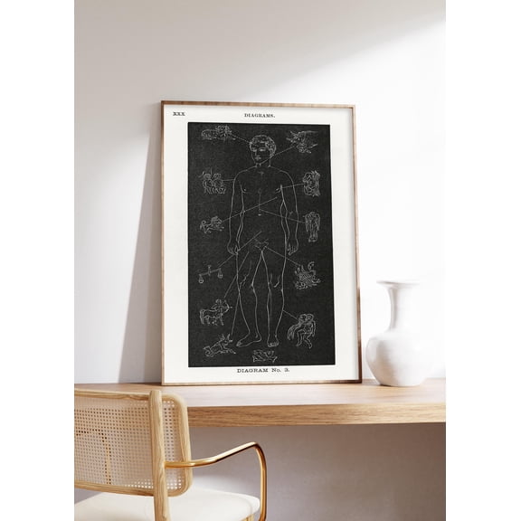Astrology Anatomy Zodiac Body Chart Esoteric Medical Illustration Mystical Poster , Poster Print Only