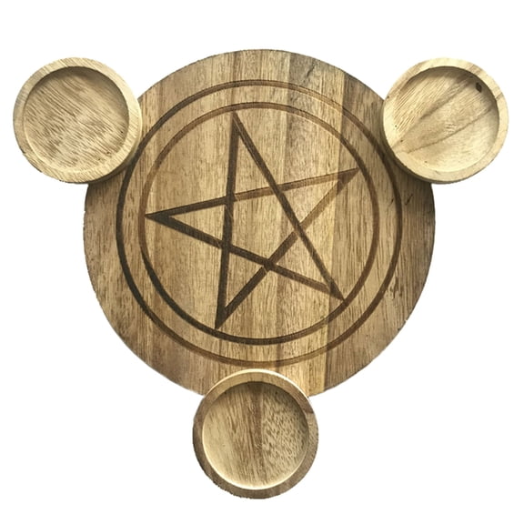 Astrology Candlestick Table Pentacle Wood Divination Ceremony Candlestick Holders