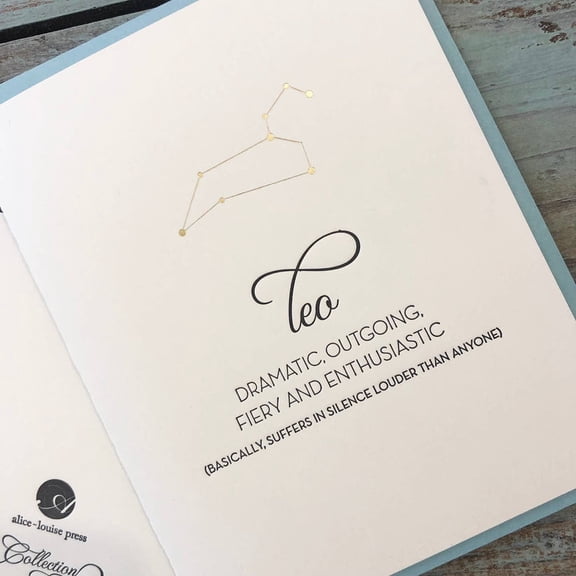 Astrology Card for Teo Dramatic, Outgoing, Fiery and Enthusiastic Personality Traits Blank Inside, Perfect Gift for Birthdays and Special Occasions