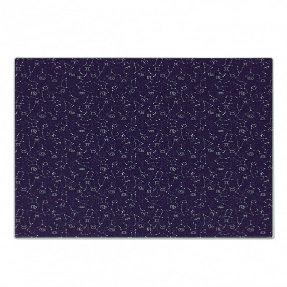 Astrology Cutting Board, Pattern Horoscope Signs and Constellations Cosmic Galactic Movement, Decorative Tempered Glass Cutting and Serving Board, Small Size, Indigo Grey White, by Ambesonne