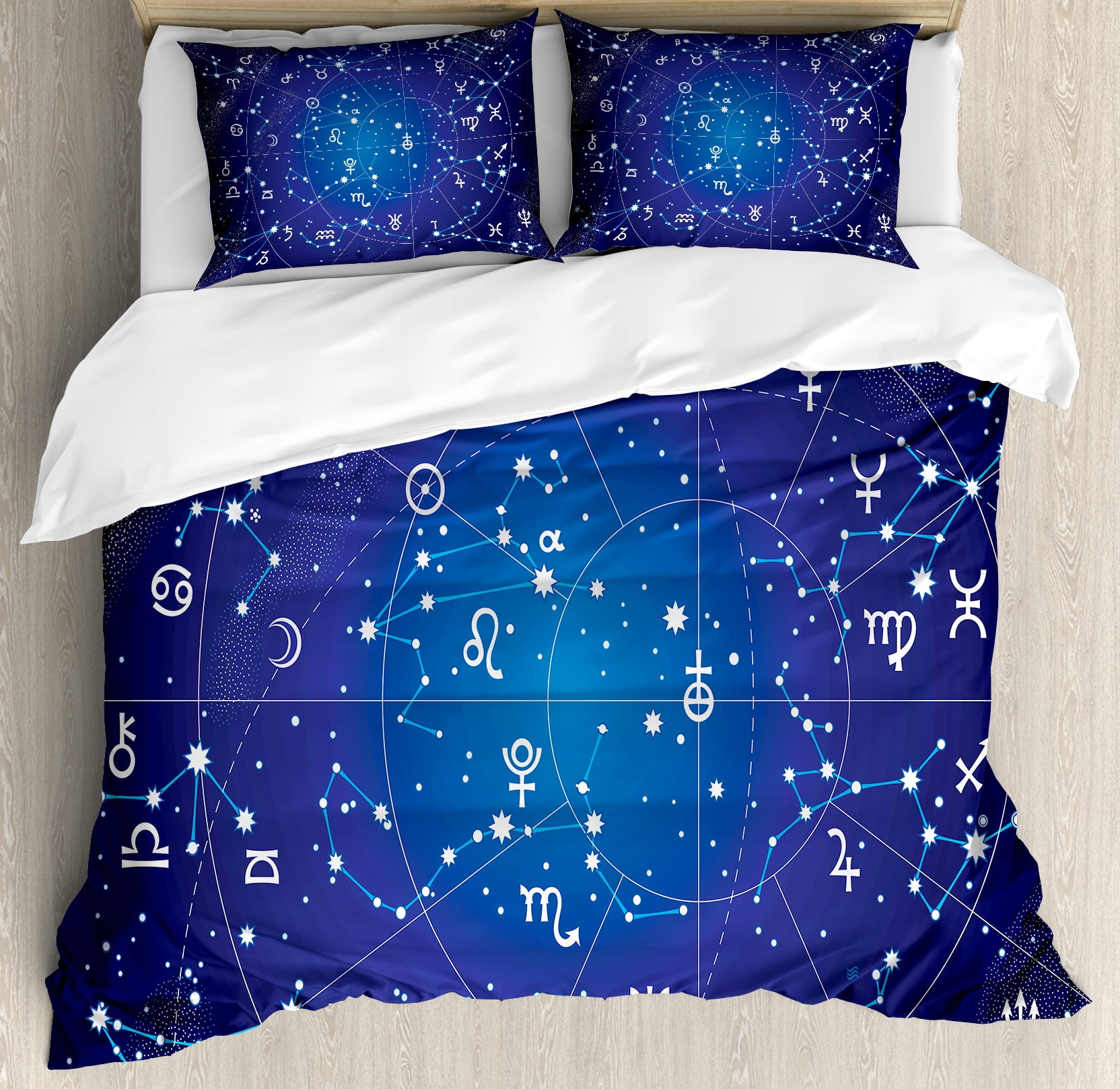Queen Dark Blue Astrology Constellation Duvet Cover Set