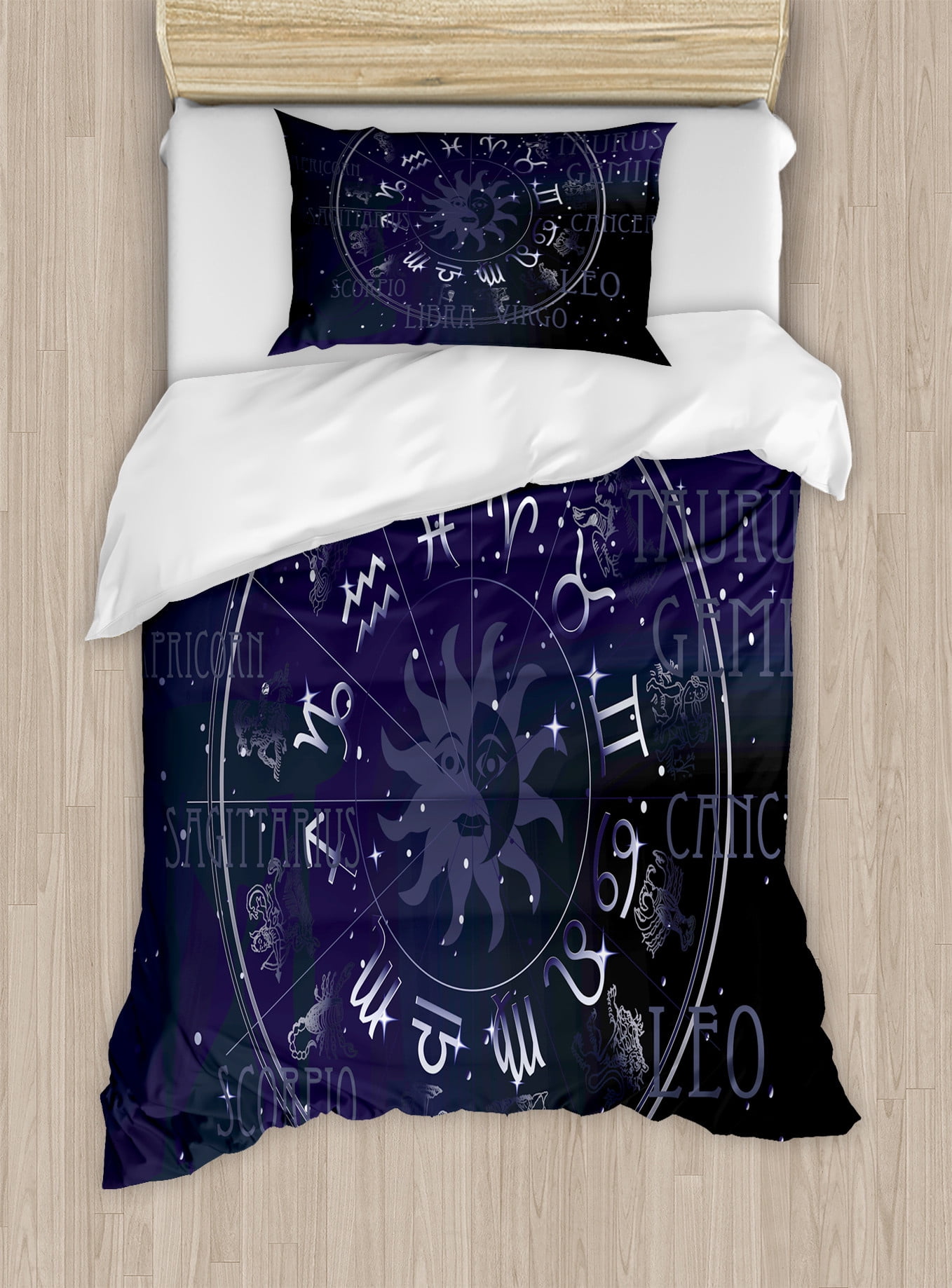 Twin Dark Blue and White Astrology Duvet Cover Set