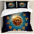 thumbnail image 1 of Astrology Duvet Cover Set, Signs Surrounds a Moon Sun in Space with Stardust Nebula, Decorative 3 Piece Bedding Set with 2 Pillow Shams, King Size, Dark Blue Orange, by Ambesonne, 1 of 3