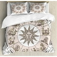 thumbnail image 1 of Astrology Duvet Cover Set, Wheel Circle of Zodiac Signs with Sun Seem Image in Center Art Print, Decorative 3 Piece Bedding Set with 2 Pillow Shams, Queen Size, Pale Grey and White, by Ambesonne, 1 of 3