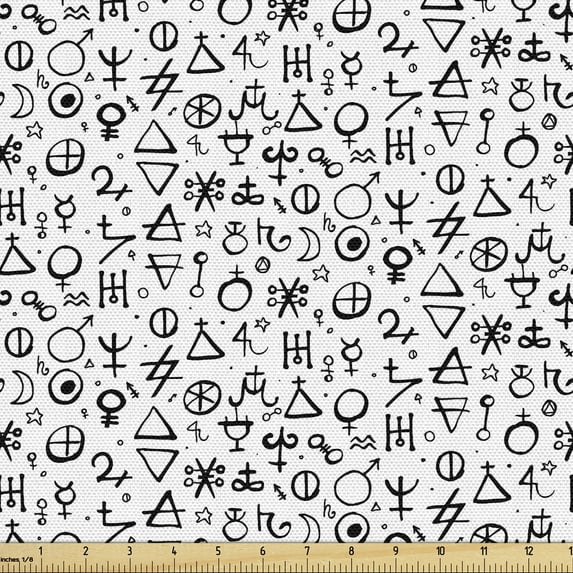 Astrology Fabric by the Yard Upholstery, Geometric Pattern with Alchemy and Shapes Esoteric Occult Wisdom, Decorative Fabric for DIY and Home Accents, 1 Yard, Black White by Ambesonne
