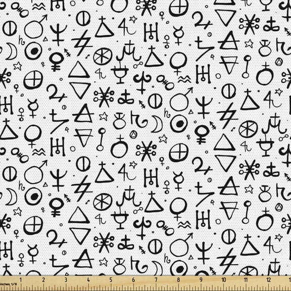 Ambesonne Astrology Fabric by the Yard Upholstery, Geometric Alchemy, 5 Yards, Black White