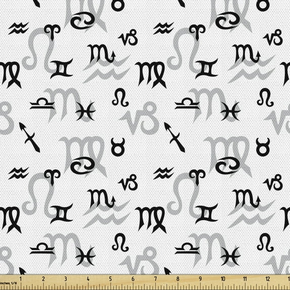 Ambesonne Astrology Fabric by the Yard Upholstery, Monochrome, 10 Yards, Black Grey White
