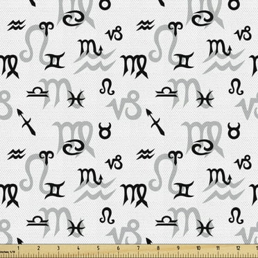 Ambesonne Astrology Fabric by the Yard Upholstery, Monochrome, 2 Yards, Black Grey White