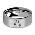 thumbnail image 1 of Astrology Leo Lion Symbol Engraved Silver Tungsten Ring, Brushed, 8mm, Size 9, 1 of 2