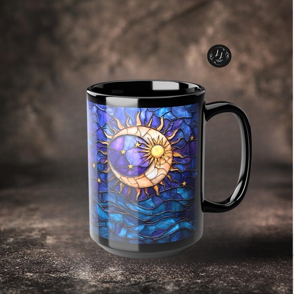 Astrology Moon & Sun Coffee Mug: Celestial Stained Glass Style
