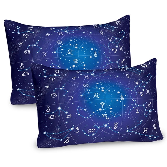 Astrology Pillow Sham Set of 2, Constellation of Zodiac and Planets Original Coordinates of Celestial Body Pattern, Quality Microfiber Bedding Item for All Seasons, 26" x 20", Dark Blue, by Ambesonne